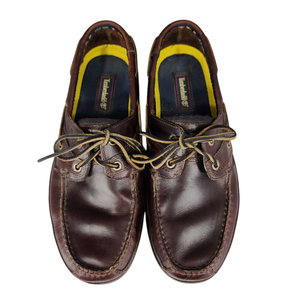 Timberland Boat Shoes sz 11.5 Mens Classic 2 Eye Brown Leather Slip On Loafers - Picture 6 of 11